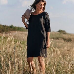 Magic Linen Boxy Shift Dress M Handmade Minimalist Boho Chic Layering
